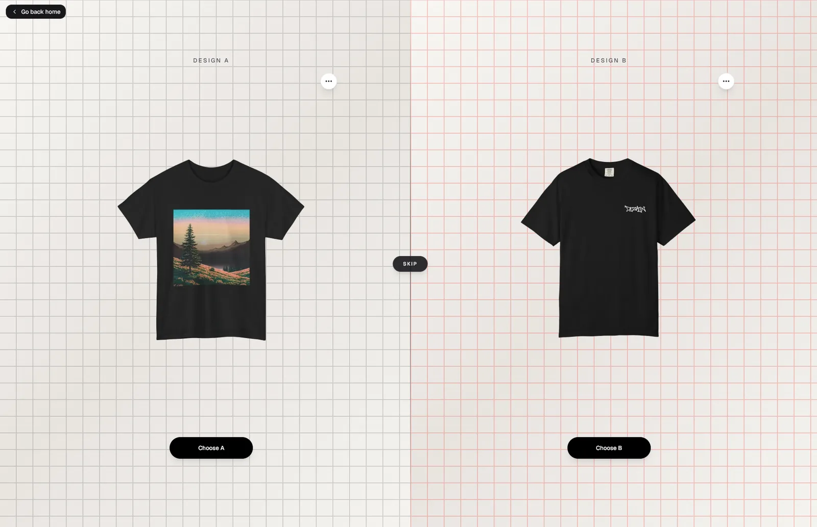 Two clothing designs shown side by side for voting in Drop Arena
