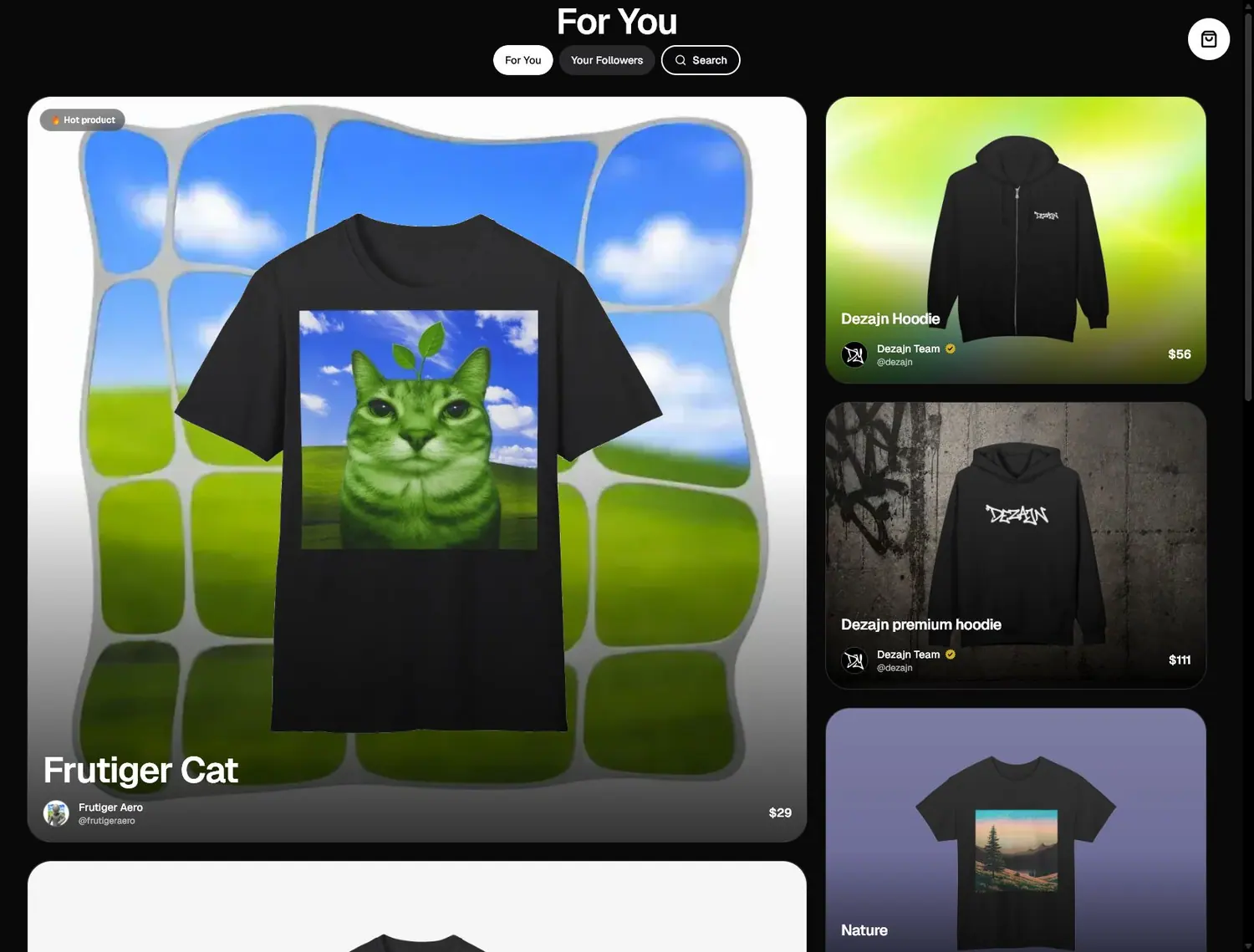 Dezajn For You marketplace showing featured products